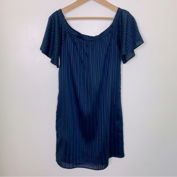 Banana Republic Striped Navy Off The Shoulder Shift Dress - Picture 4 of 10